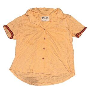 Pitusa Orange Short Sleeve Button Front Cotton Blend Shirt Women's Petite P